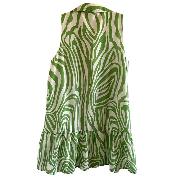 THML Green Zebra Print Sleeveless Button Front Ruffle Hem Dress Medium - Picture 6 of 6